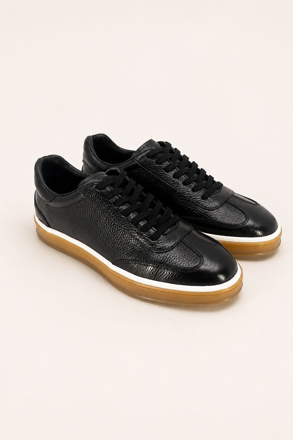 Erkek Siyah Hakiki Deri Bağcıklı Sneaker Kauçuk Taban Günlük Casual Ayakkabı – Tempura