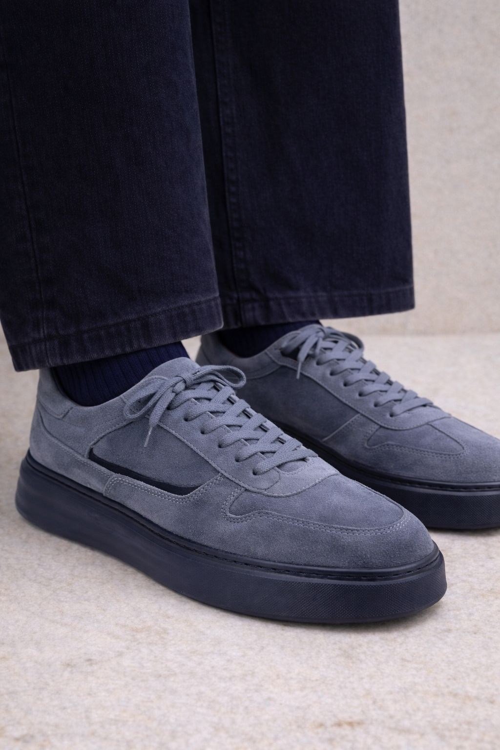 Kyoto Erkek Hakiki Deri Süet Sneaker – Antrasit Kalın EVA Taban Günlük Ayakkabı