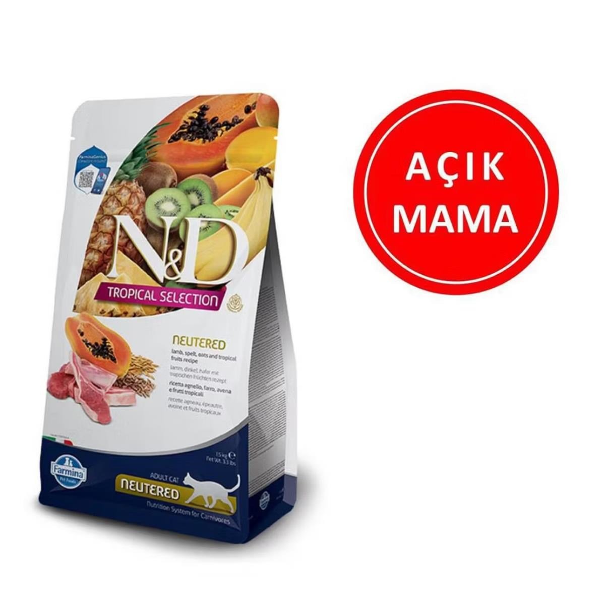 AÇIK ND TROPİCAL KISIR KUZULU KEDİ MAMASI 1 KG 016