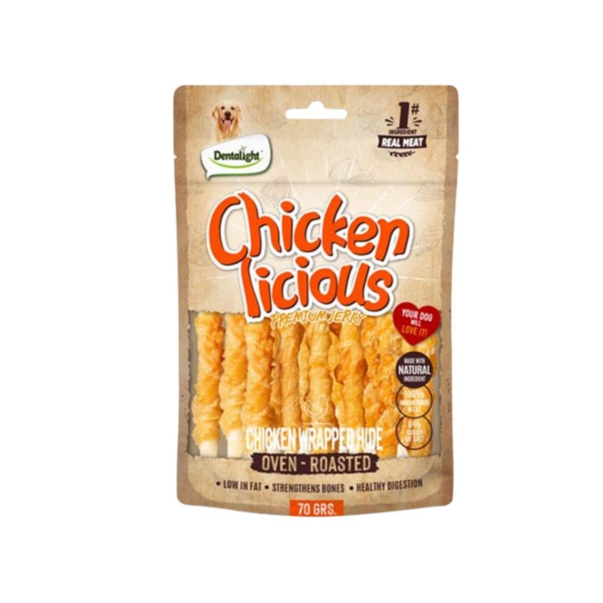 Dentalight Chicken Licious Kurutulmuş Tavuklu Deri Sarma Köpek Ödül Maması 70gr