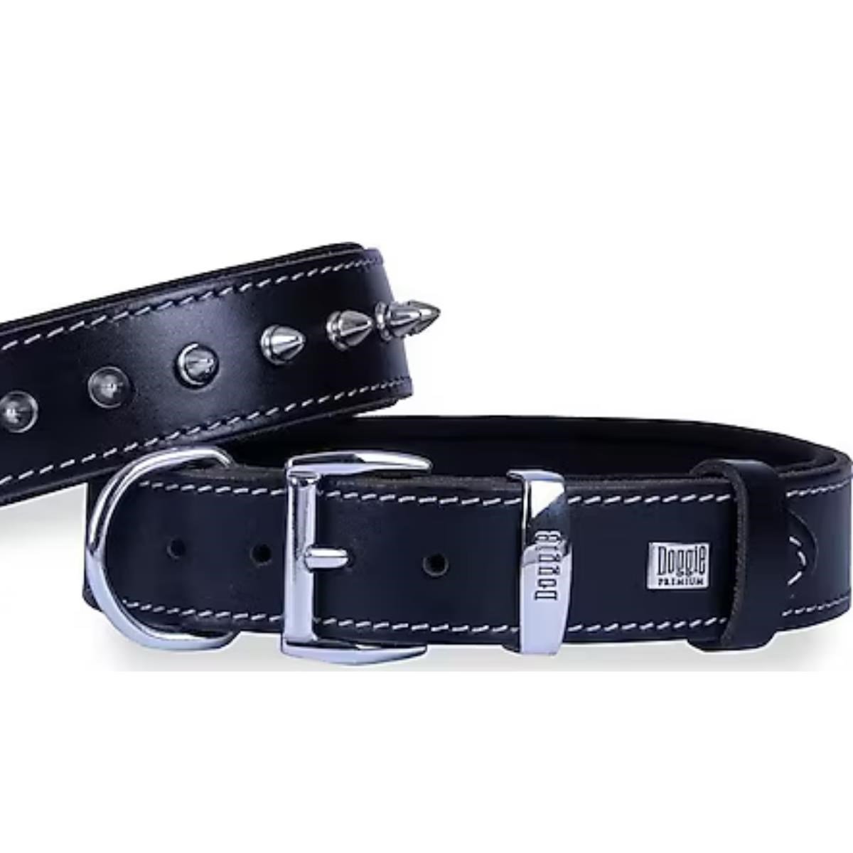 DOGGİE KONFOR DERİ ÇİVİLİ BOYUN TASMASI SİYAH 3,5X47-55CM