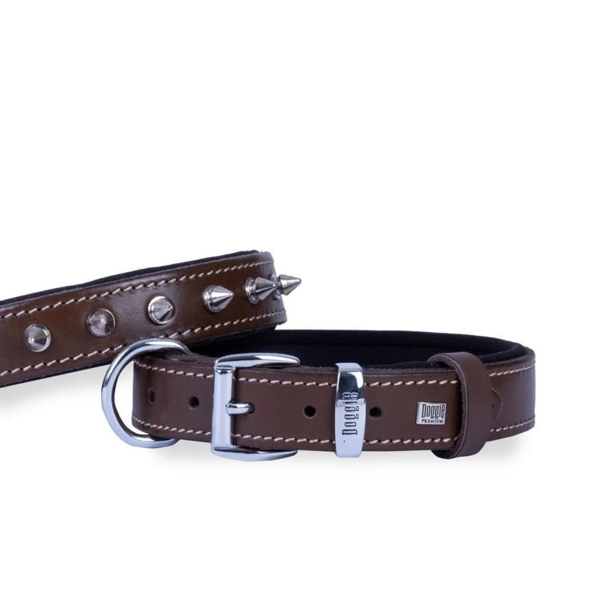 DOGGİE KONFOR DERİ ÇİVİLİ BOYUN TASMASI KAHVE 3,5X47-55CM