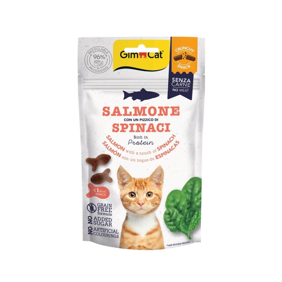Gimcat Crunchy Snacks Somonlu & Ispanaklı Tahılsız Kedi Ödülü 50 gr
