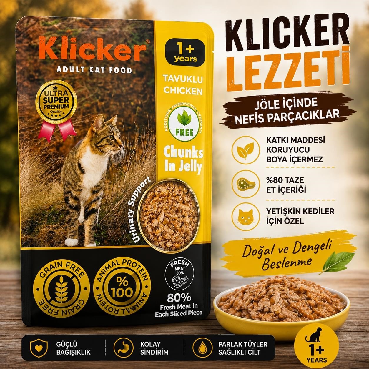 Klicker Pouch Adult Chicken Tavuklu Tahılsız Yetişkin Kedi Yaş Maması 85 Gr