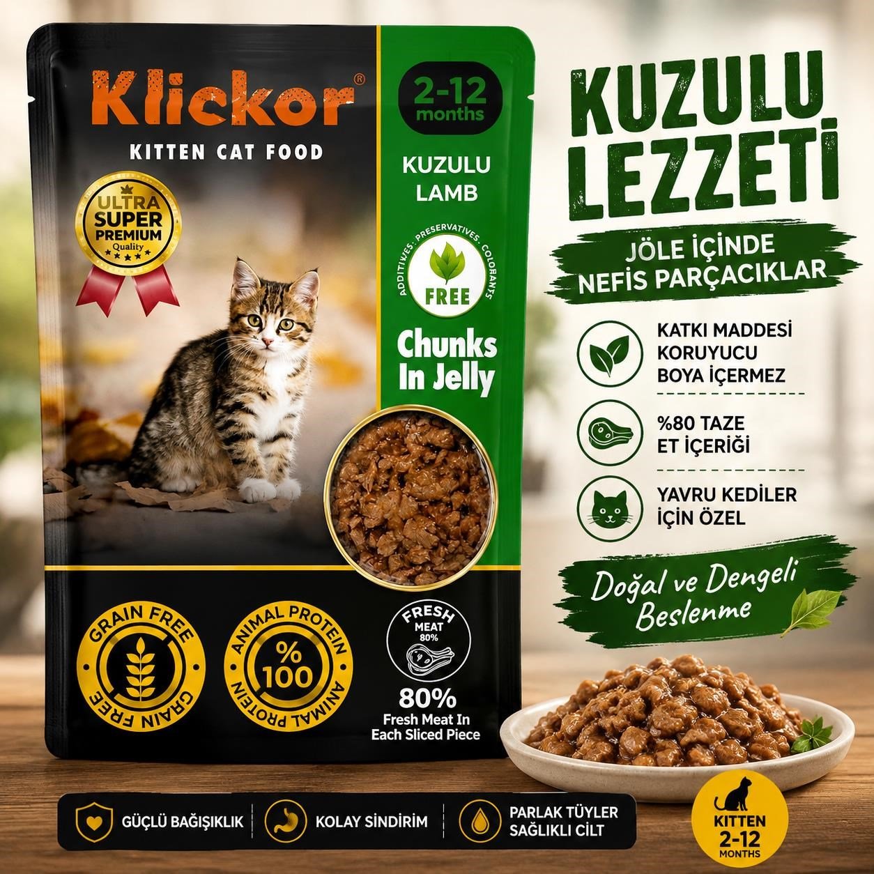 Klicker Tahılsız Kuzulu Yavru Kedi Konservesi 85 Gr