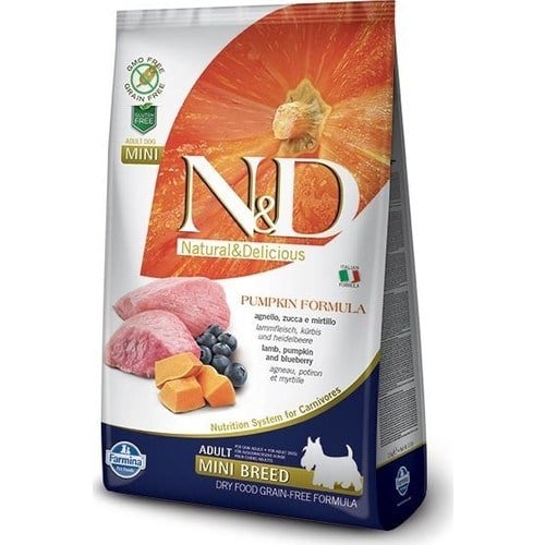 N&D Pumpkin Kuzu Etli Balkabaklı ve Yaban Mersinli 2.5 kg Küçük Irk Yetişkin Köpek Maması