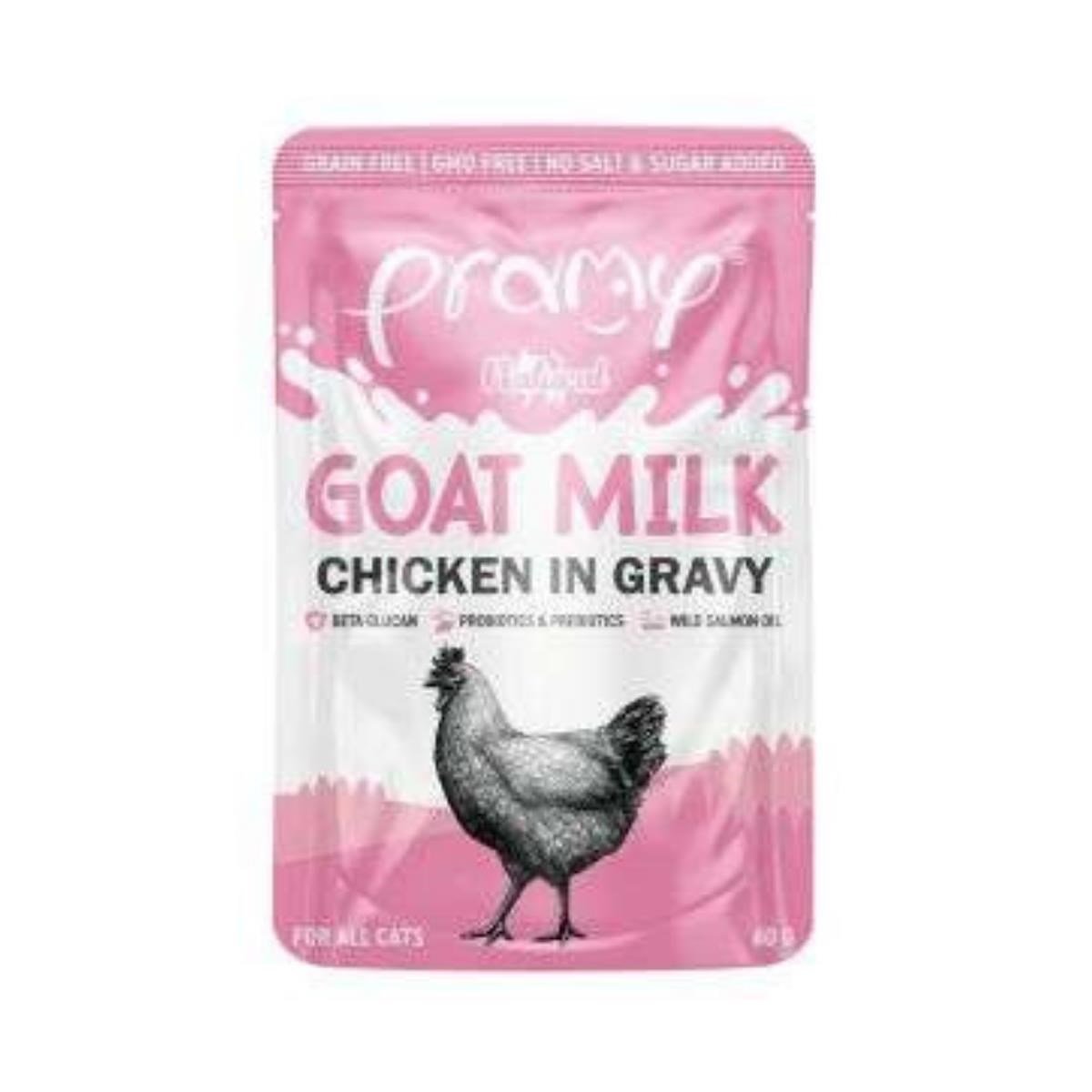 PRAMY SOS İÇİNDE KEÇİ SÜTLÜ TAVUKLU KEDİ MAMASI 60 GR