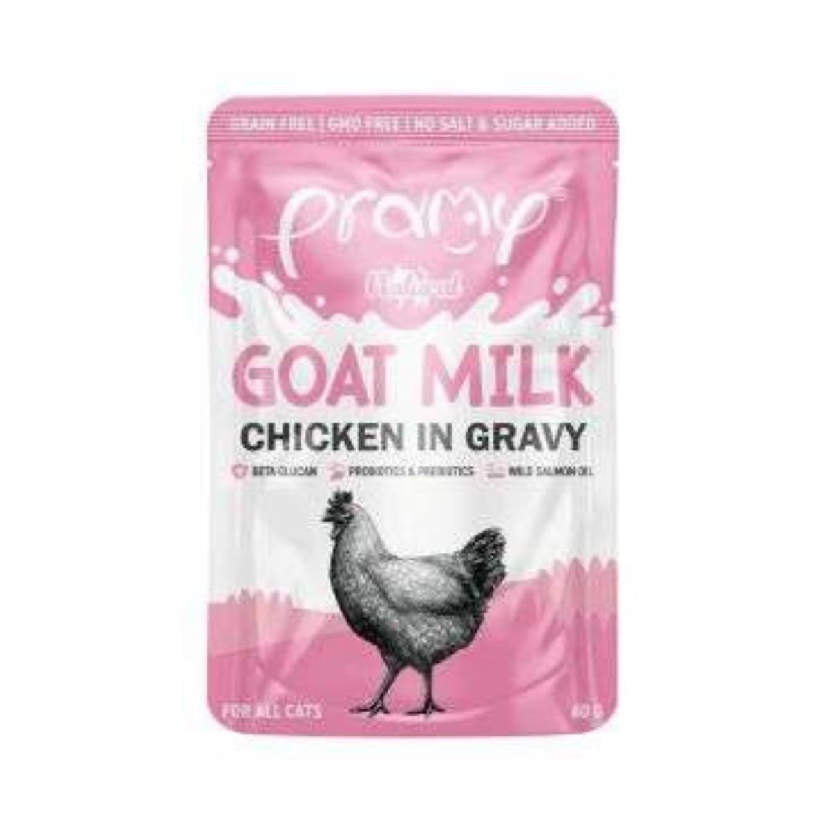 PRAMY SOS İÇİNDE KEÇİ SÜTLÜ TAVUKLU KEDİ MAMASI 60 GR