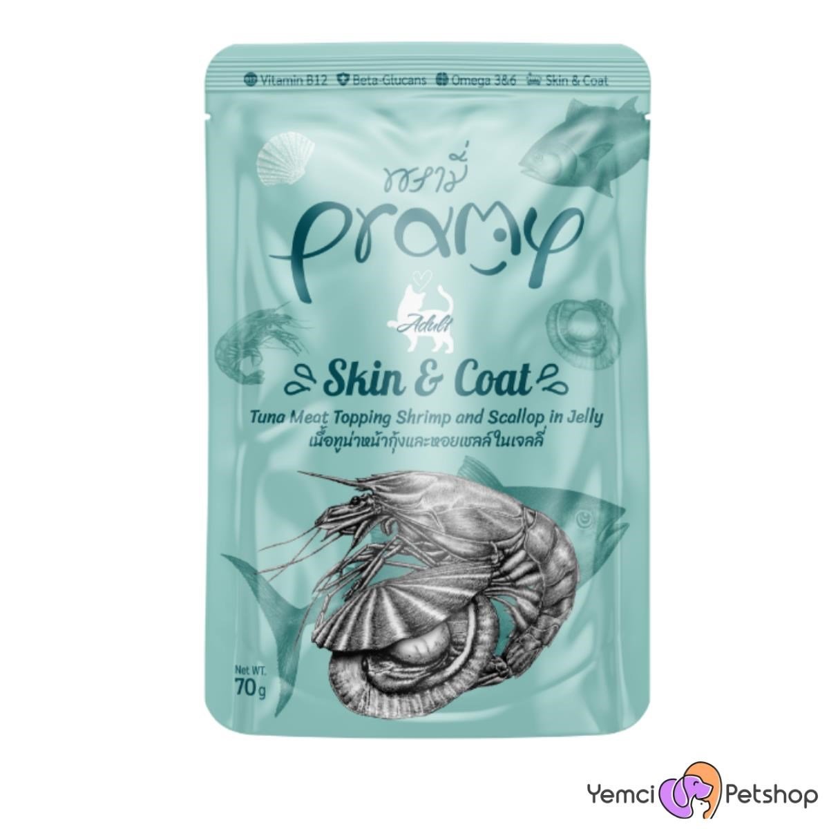 PRAMY TON BALIKLI DENİZ TARAKLI KARİDESLİ TAMAMLAYICI YETİŞKİN KEDİ MAMASI 70 GR