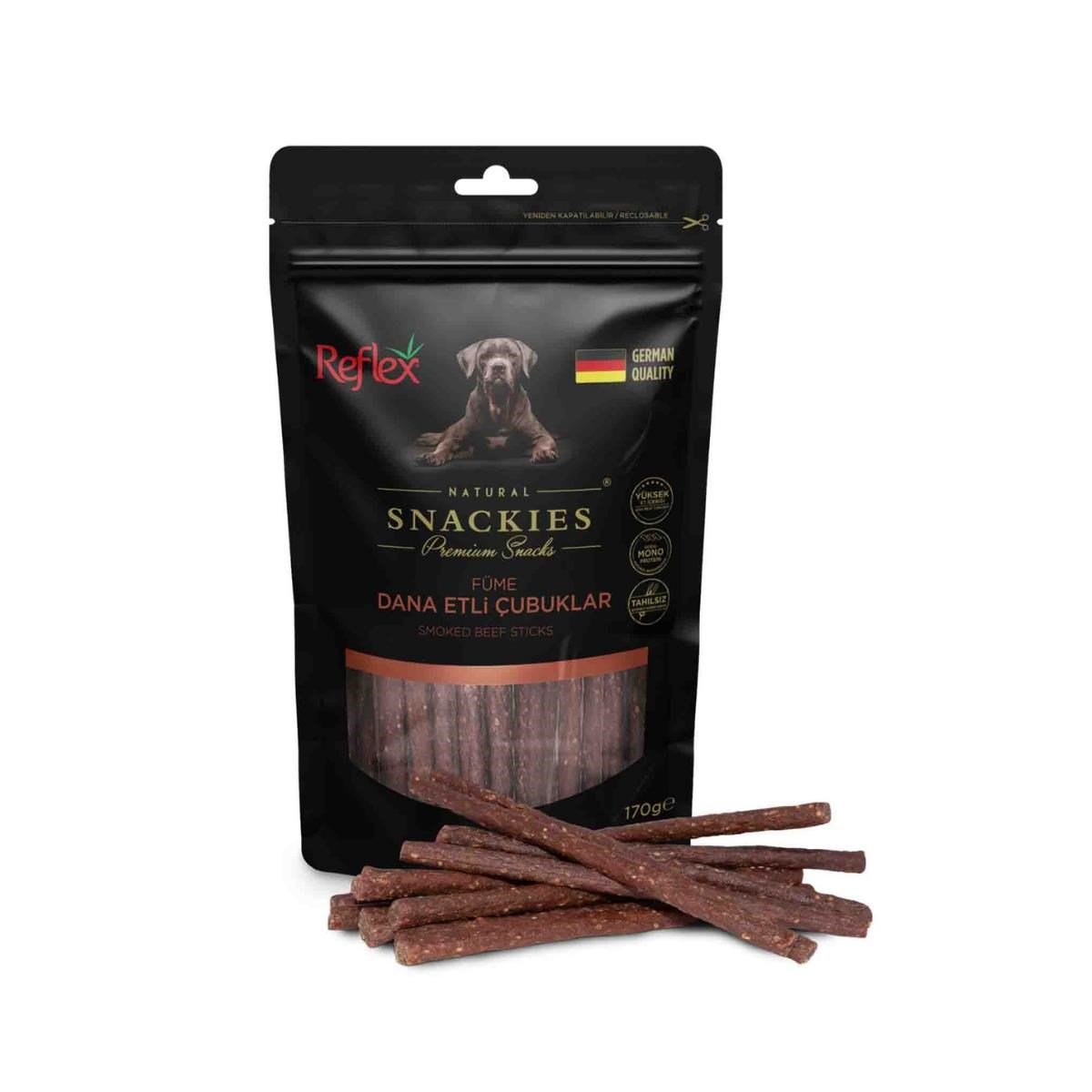 Reflex Snackies Natural Füme Dana Etli Tahılsız Köpek Ödül Çubuğu 170gr