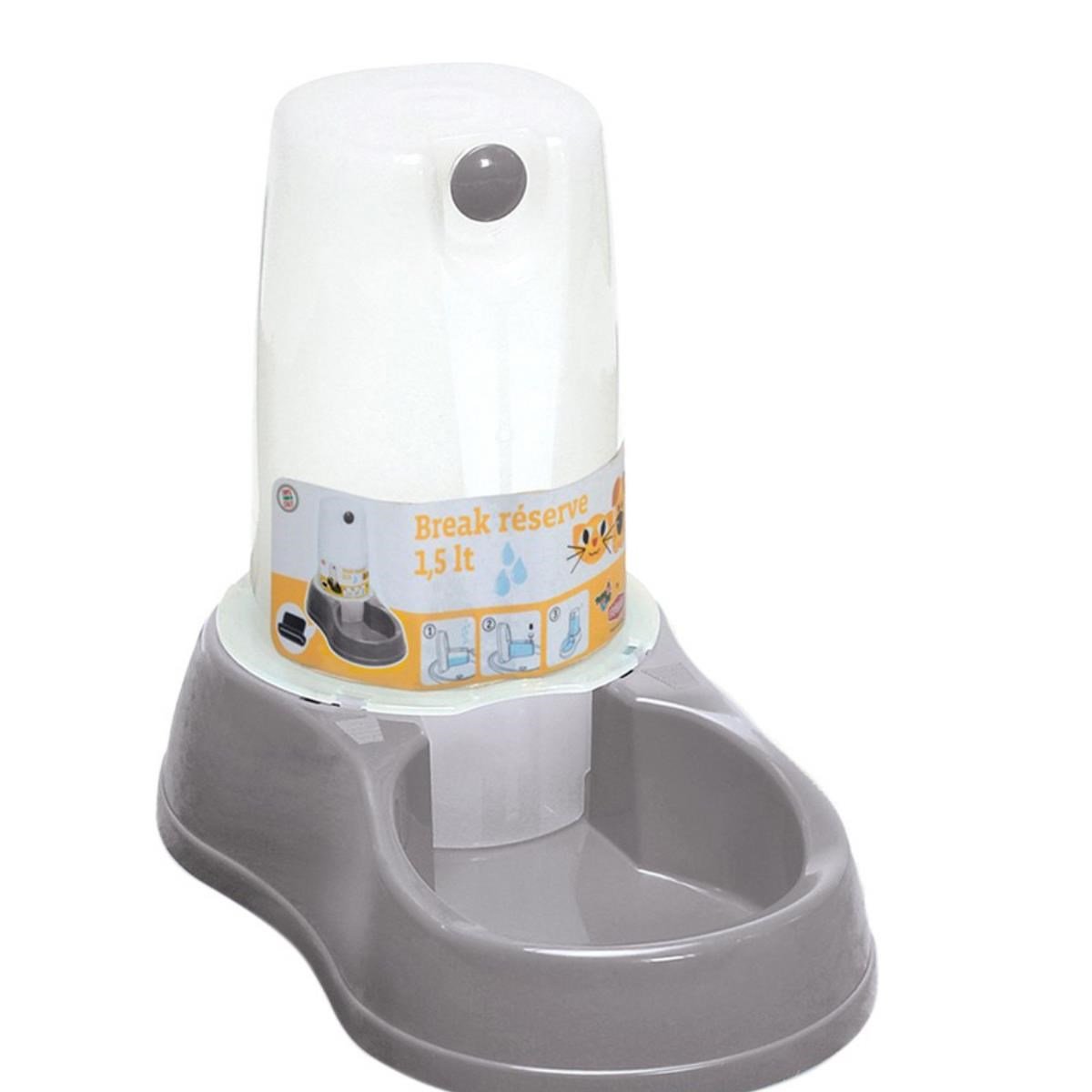 Stefanplast Kedi ve Köpek Rezerve Hazneli Su Kabı 1,5 Litre Gri
