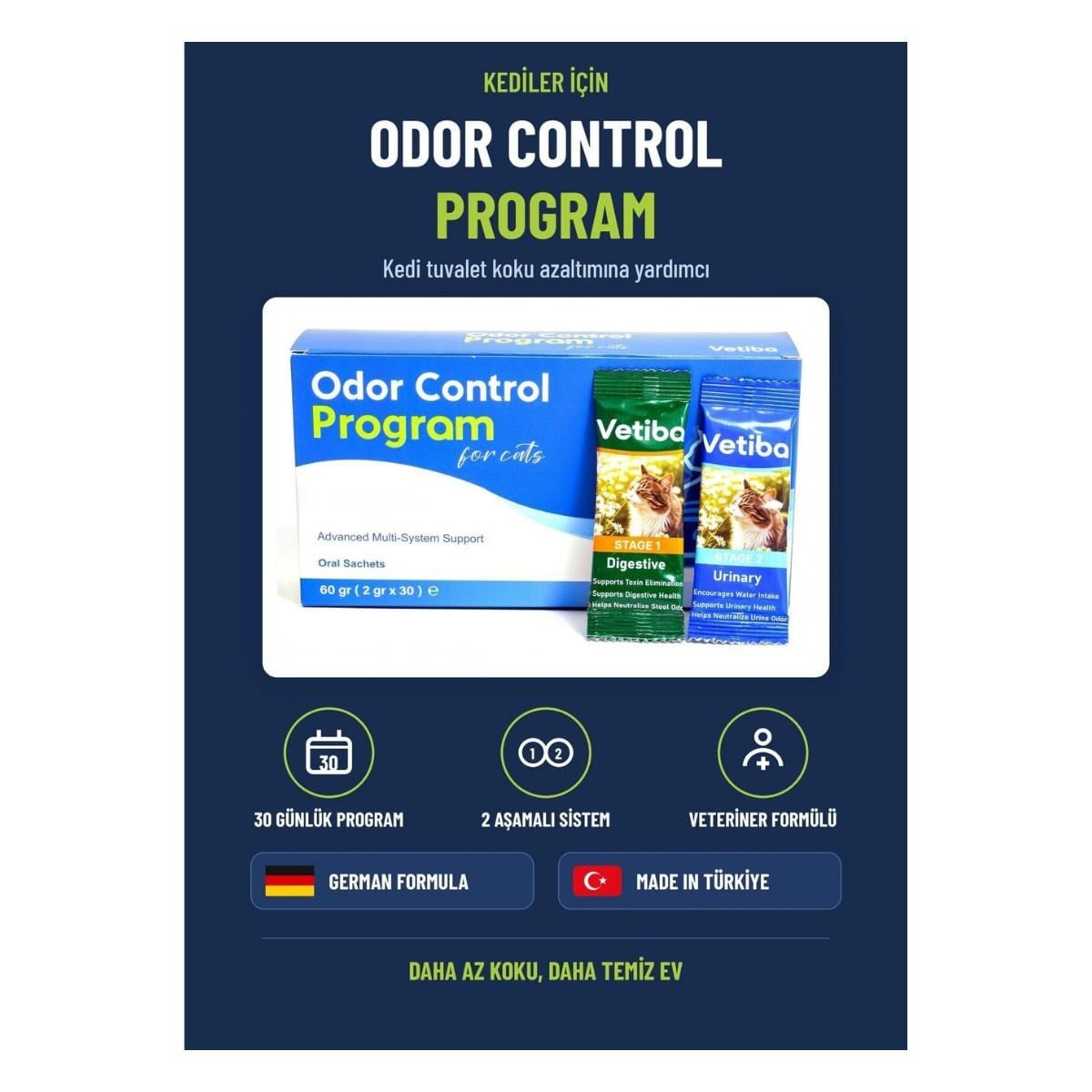Vetiba Odor Control Program Kedi Tuvalet Kokusu Azaltıcı Sindirim ve İdrar Yolu Desteği 30x2 Gr