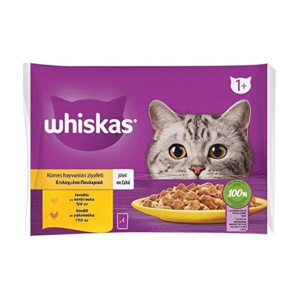 Whiskas Pouch Pure Delight Jöle İçinde Tavuklu ve Hindili Yetişkin Kedi Konservesi 85gr (4'lü)