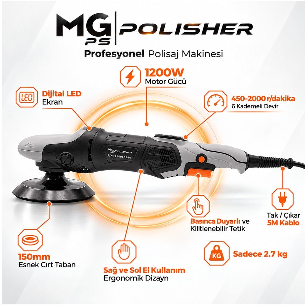 MG PS YÜKSEK TORKLU ROTARY POLİSAJ MAKİNESİ RX PRO 1200W