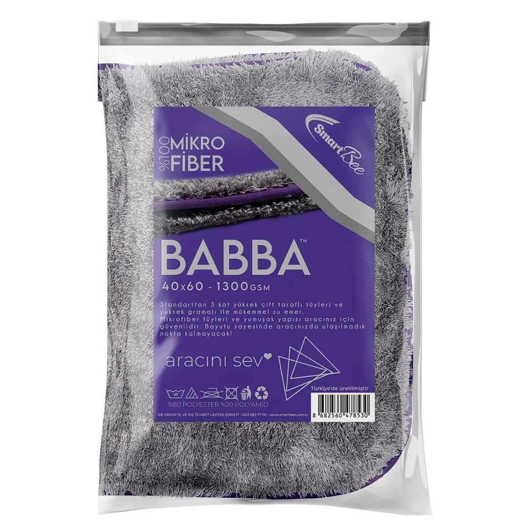Smartbee BABBA Medium Çift Kat Mikrofiber Oto Kurulama Havlusu 40x60 1300GSM - Koyu Gri