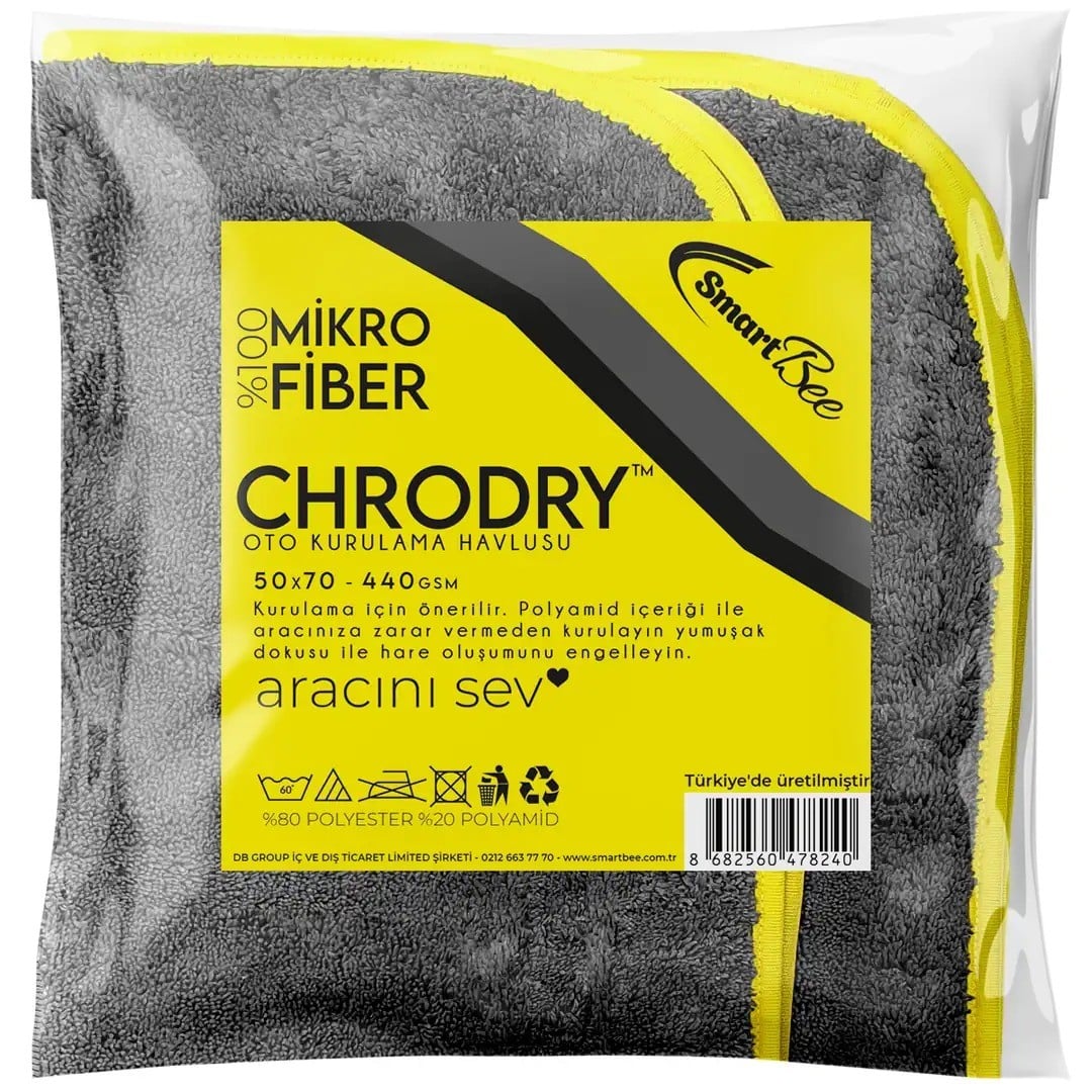 Smartbee CHRODRY Mikrofiber Oto Kurulama Havlusu 50x70 440GSM - Antrasit