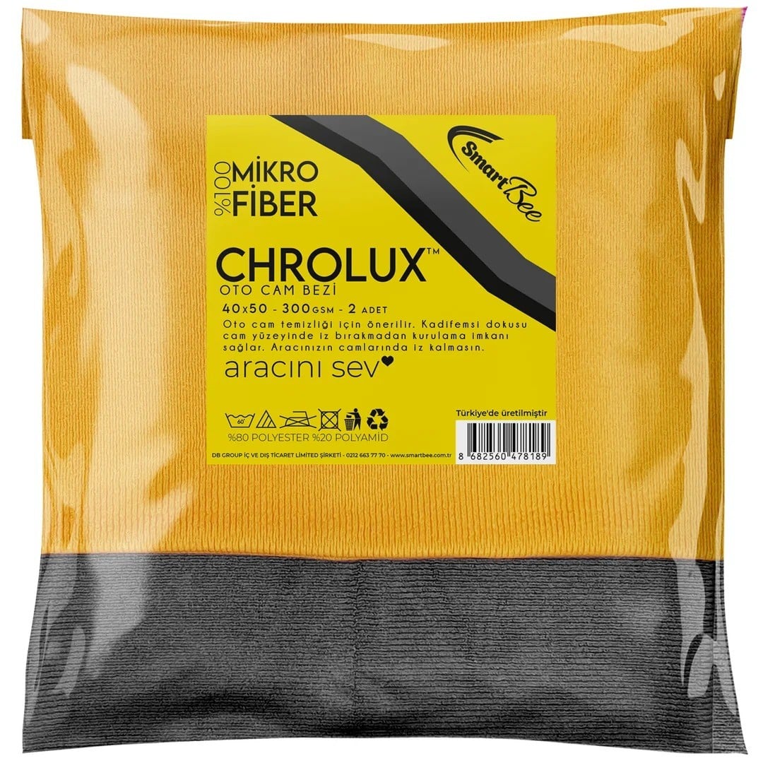 SmartBee CHROLUX 2'li Mikrofiber Kalın Oto Cam Bezi 40×50 300GSM – Turuncu/Gri