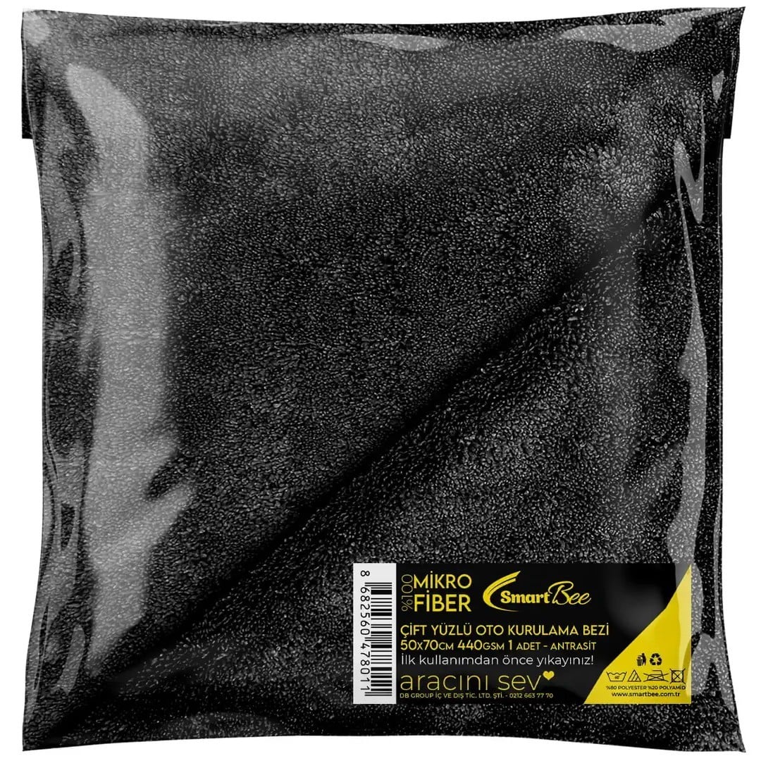 Smartbee Mikrofiber Çift Yüzlü Araç Kurulama Bezi 50x70cm 440GSM - Antrasit