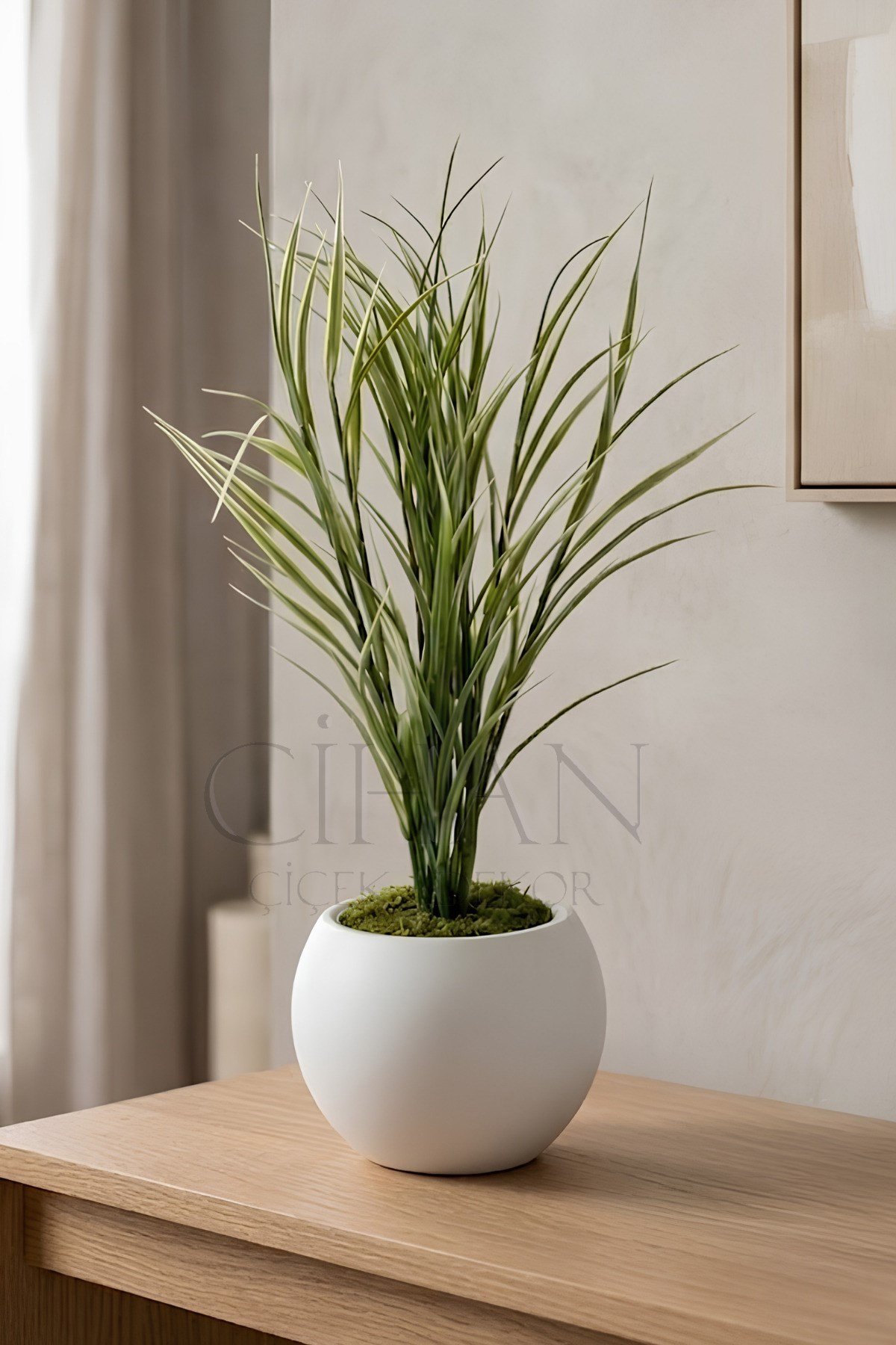 Küre Saksılı Açık Yeşil Yapay Sazlık 80 cm