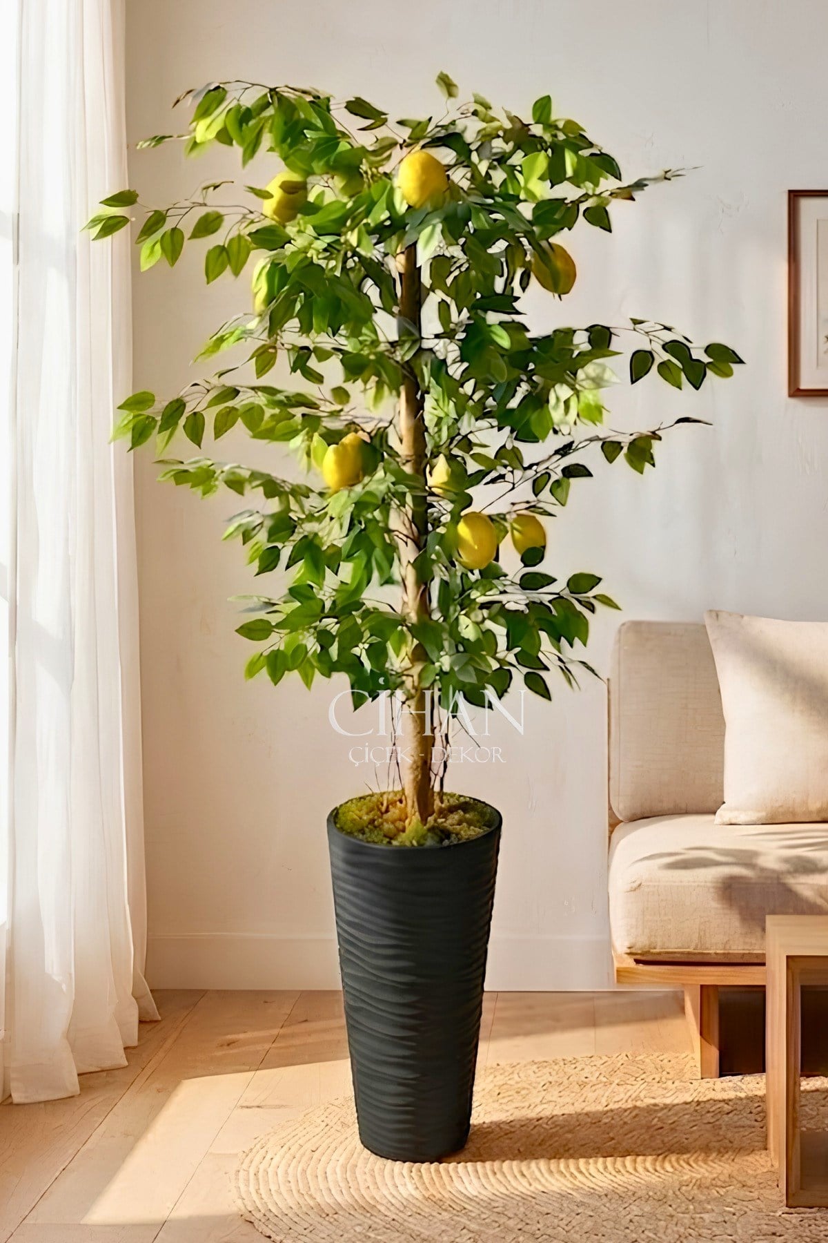 Premium Yapay Limon Ağacı 170 cm - 8 Limonlu 56X30X20 Kumsal Saksılı
