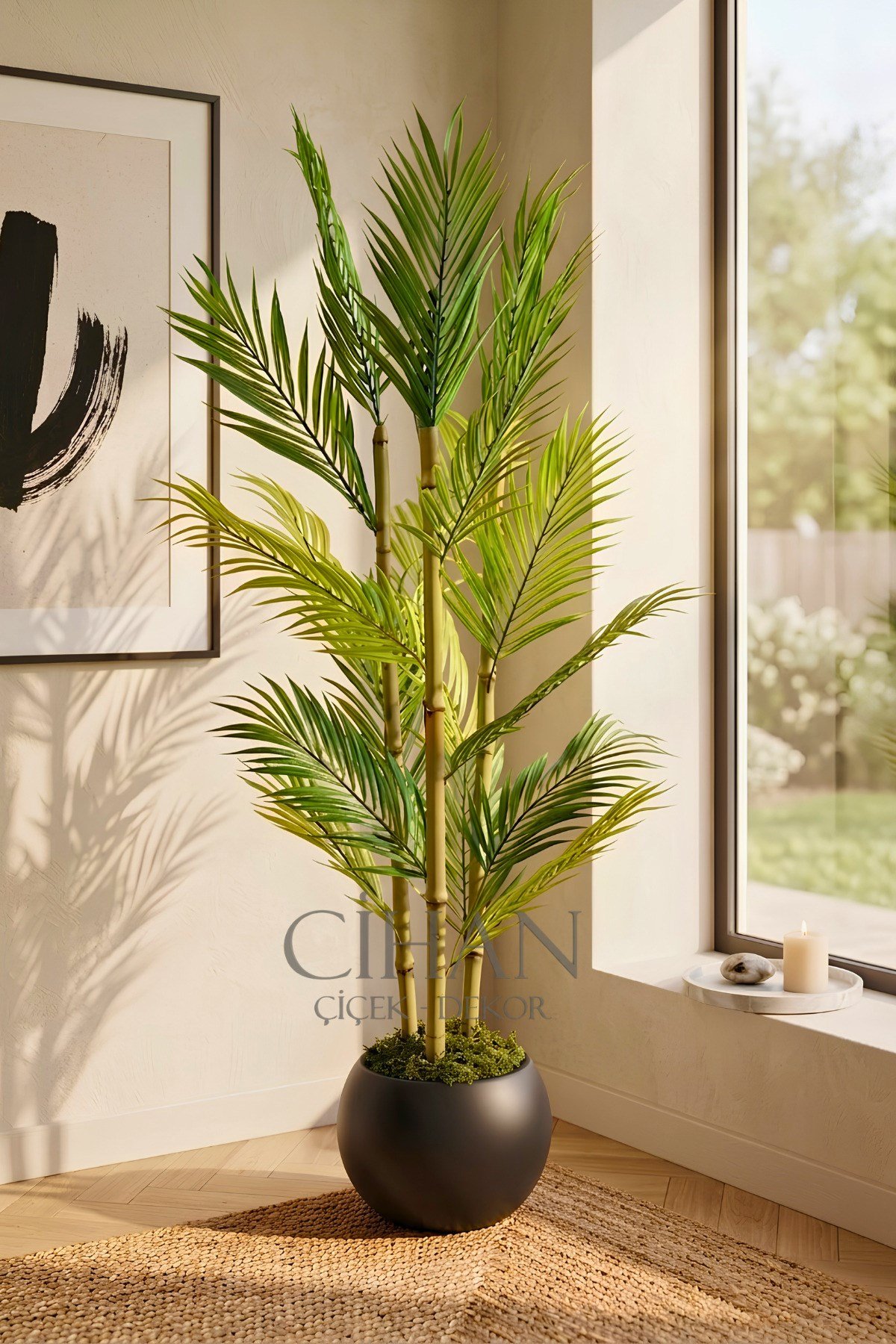 Yapay 3 Bambulu Çikas Palmiye Ağacı 150 cm 27*33 Küre Saksılı