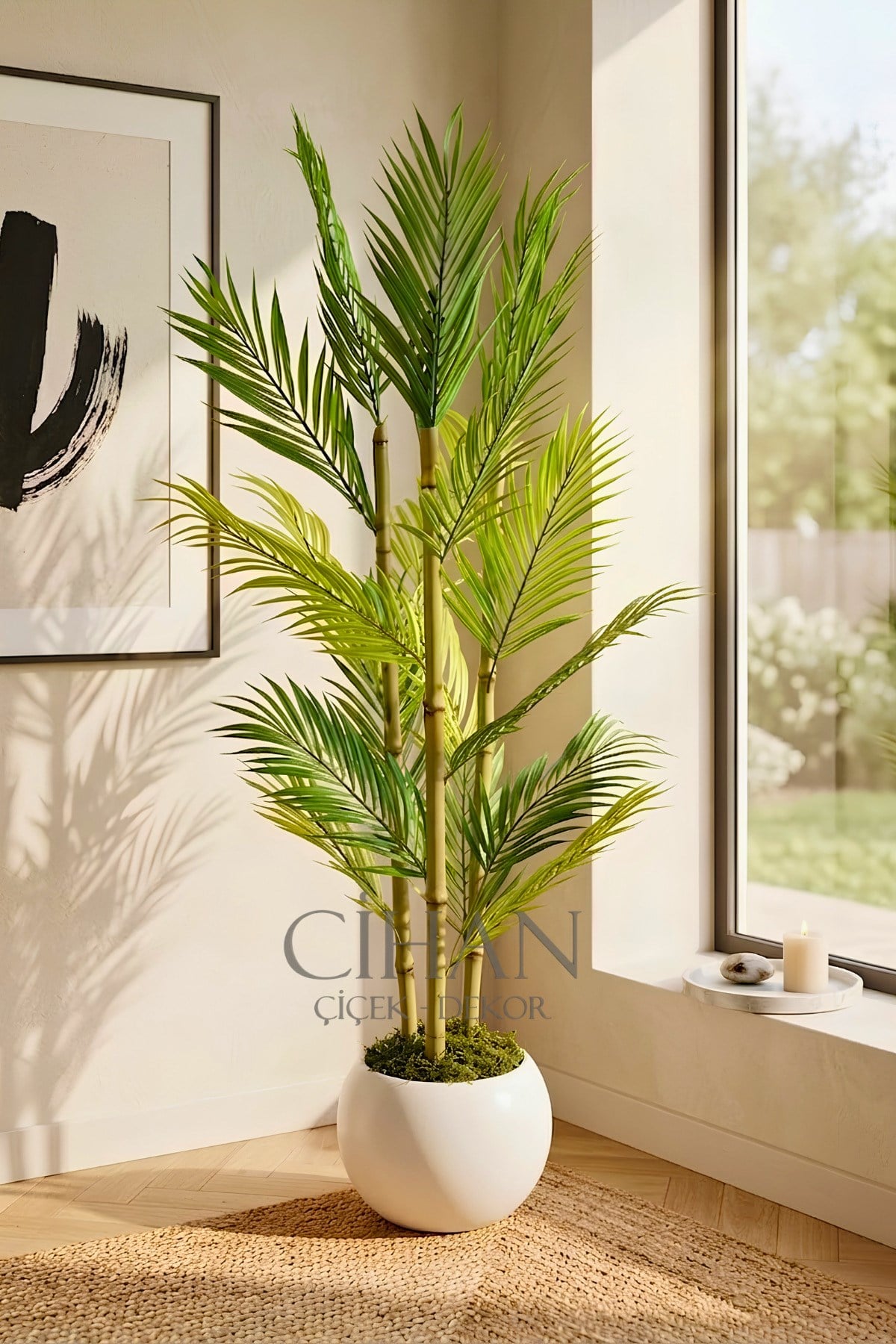 Yapay 3 Bambulu Çikas Palmiye Ağacı 150 cm 27*33 Küre Saksılı