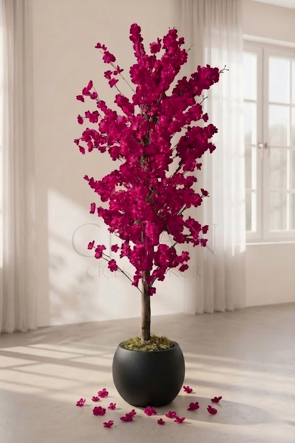 Yapay Mor Bahar Dalı Ağacı 200 cm Küre Saksılı