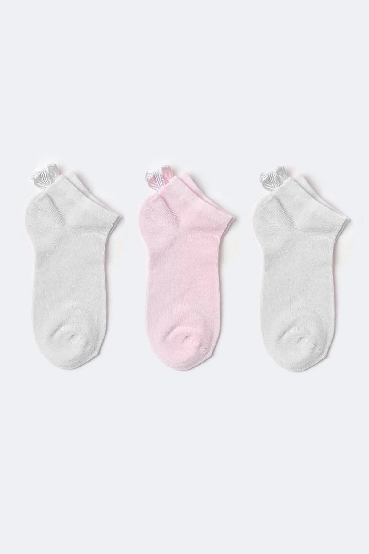 3'lü Paket Kız Çocuk Soft Bambu Step Çorap Beyaz/Beyaz/Pembe