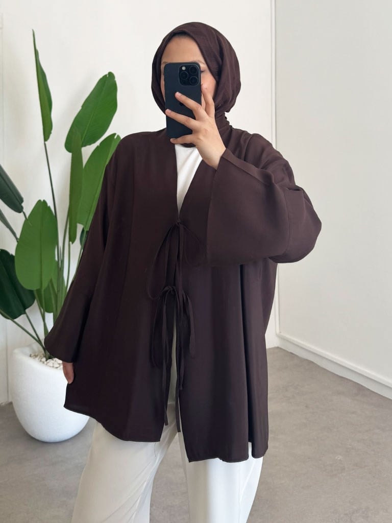 Baglama Detay Kimono - Kahverengi