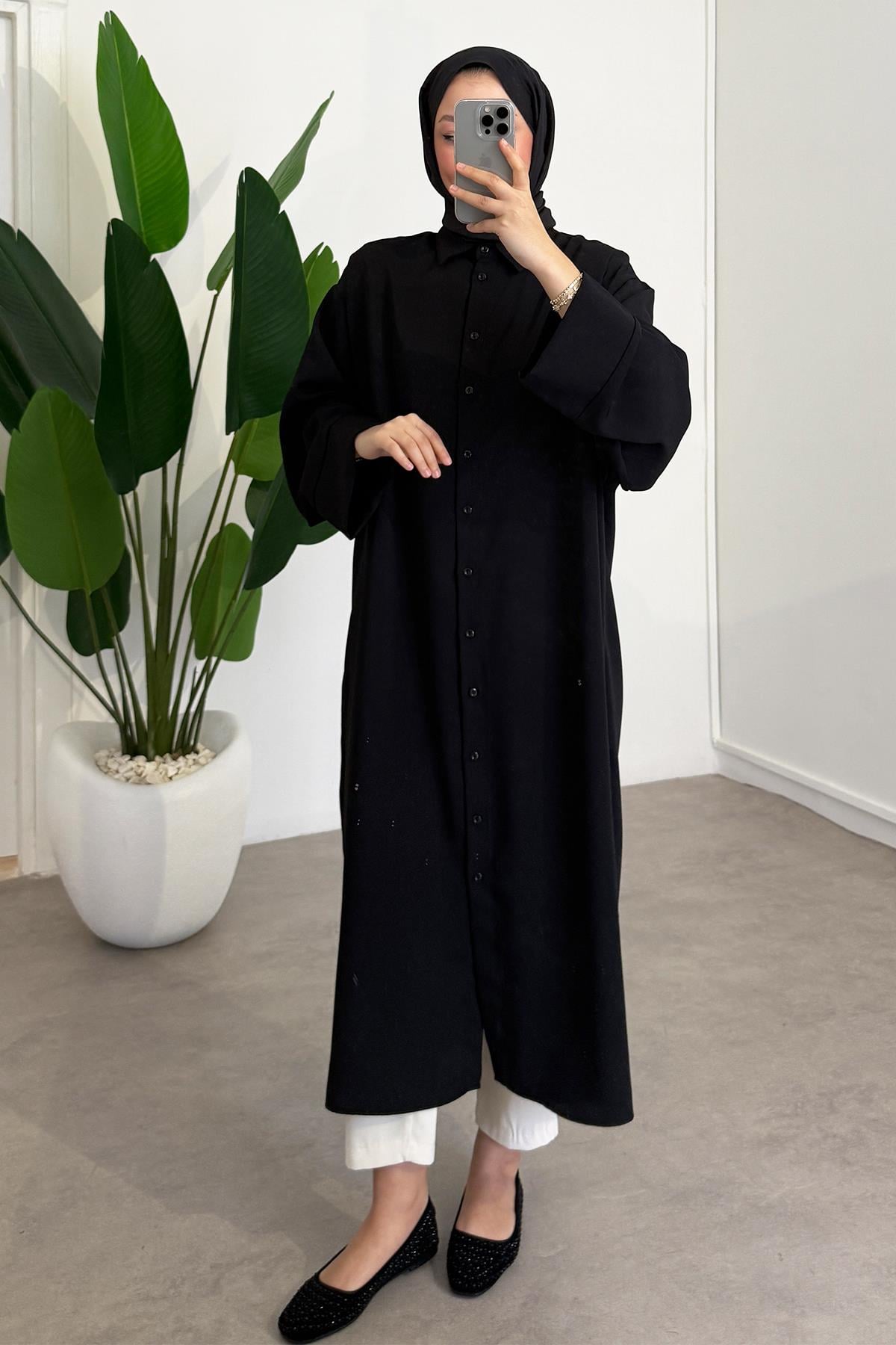 Basıc Uzun Gömlek - Siyah