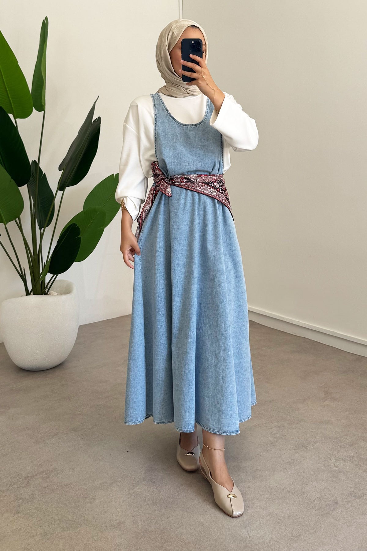 Denim Jile Elbise - Açık Kot