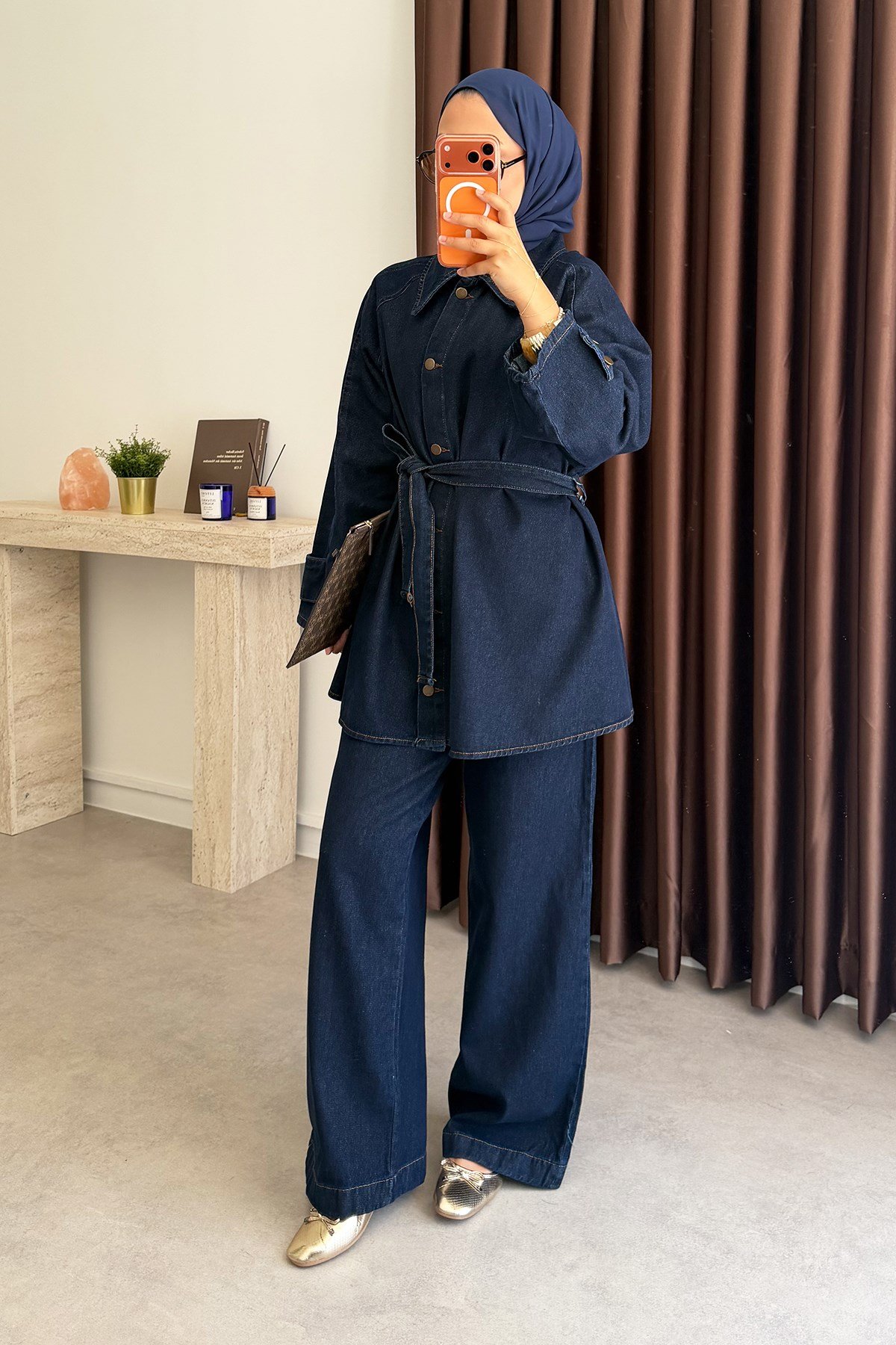 Denim Kemerli Takım - Koyu Kot
