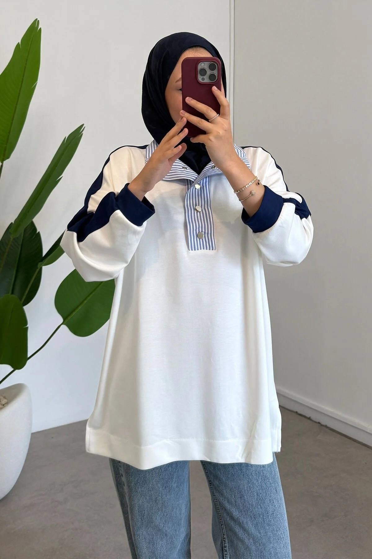 Gömlek Yaka Sweatshirt - Ekru