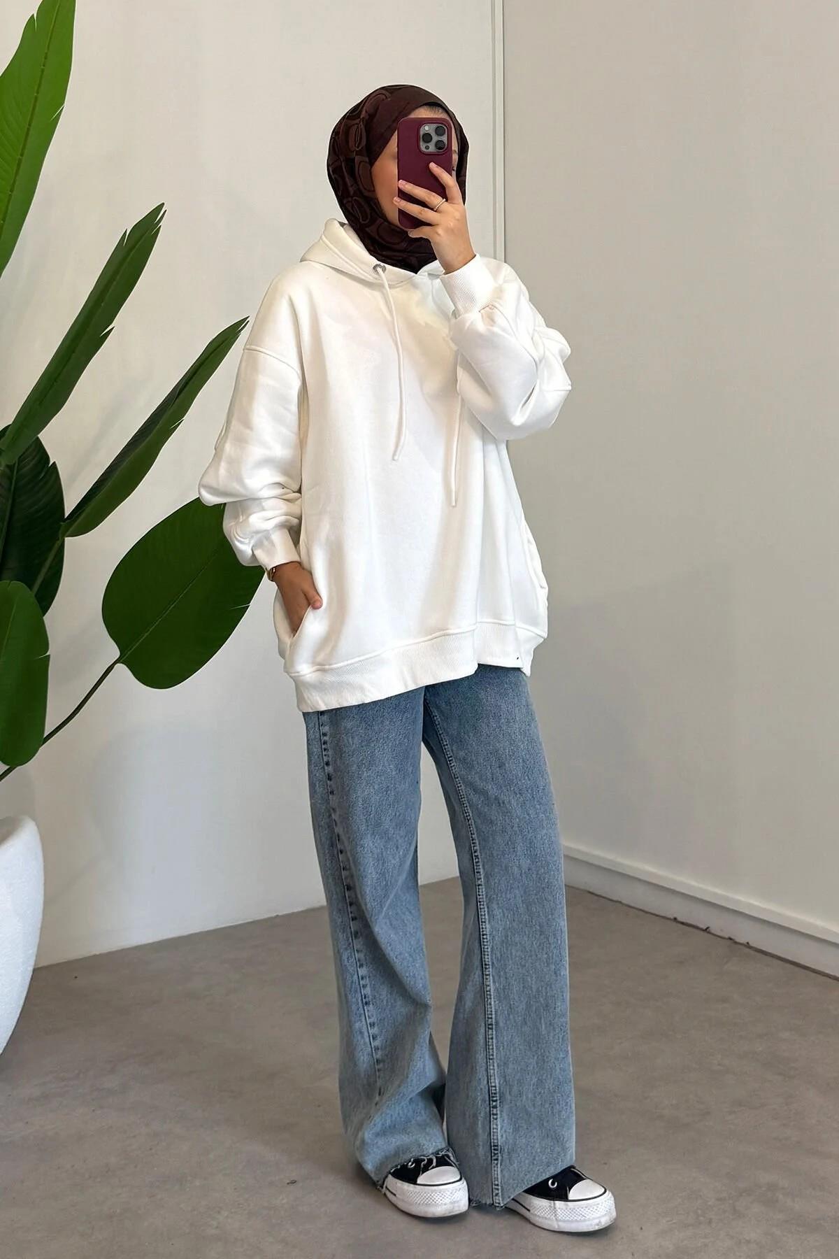 Kolu Pileli Sweatshirt - Ekru