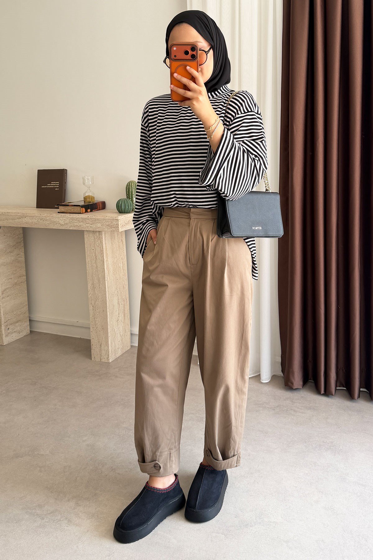 Oversize Çizgili Tunik - Siyah