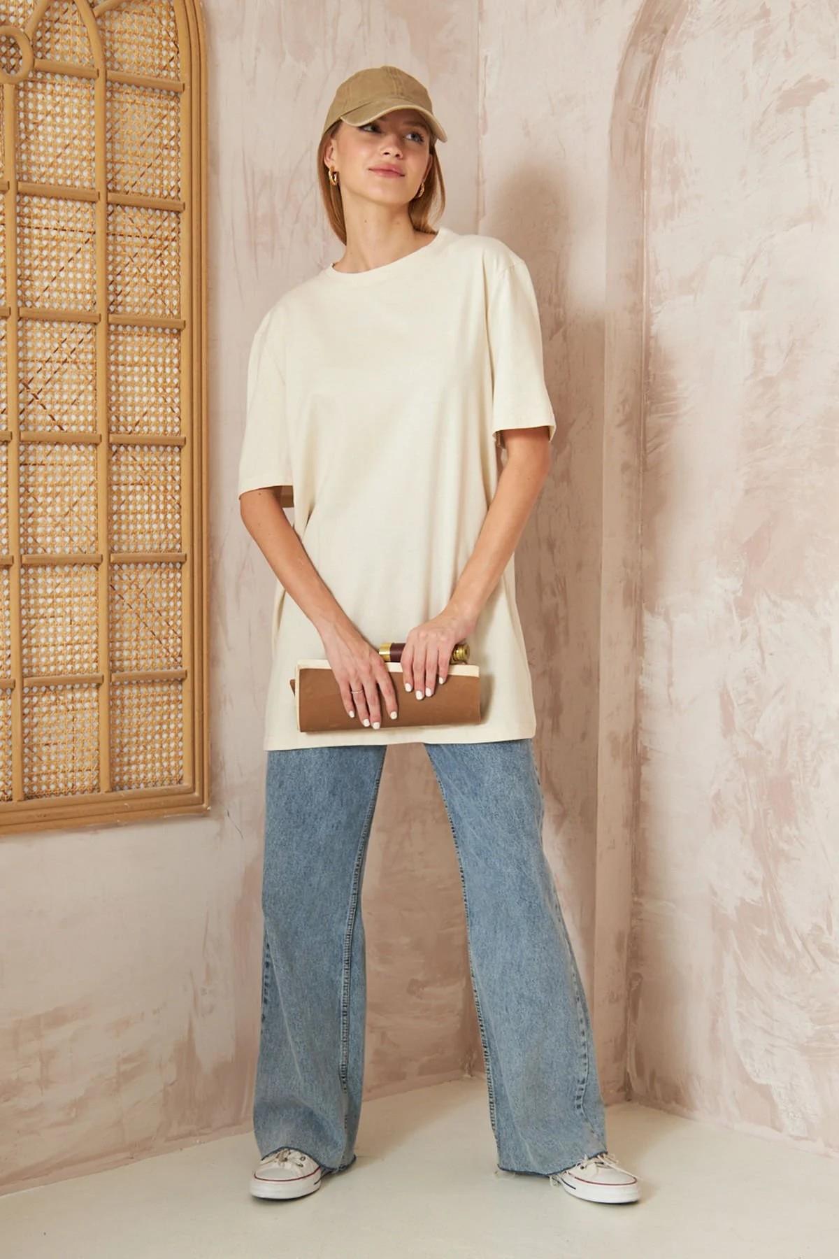 Oversize Kısa Kol T-shirt 4-6634 - EKRU