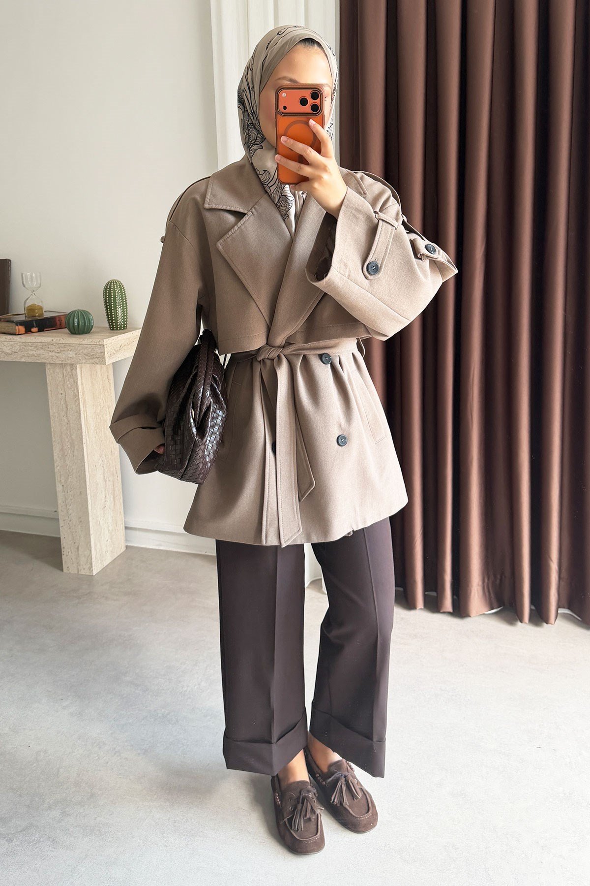 Oversize Pelerinli Trençkot - Haki