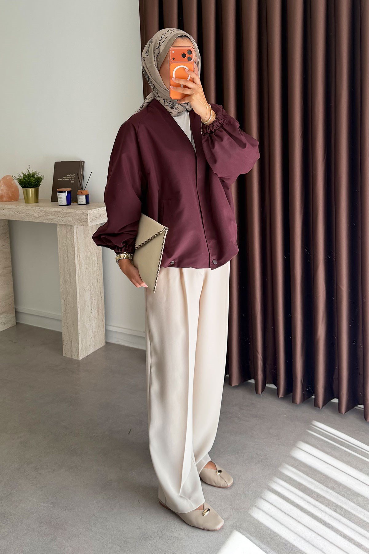 Pamuklu Bomber Ceket - Bordo