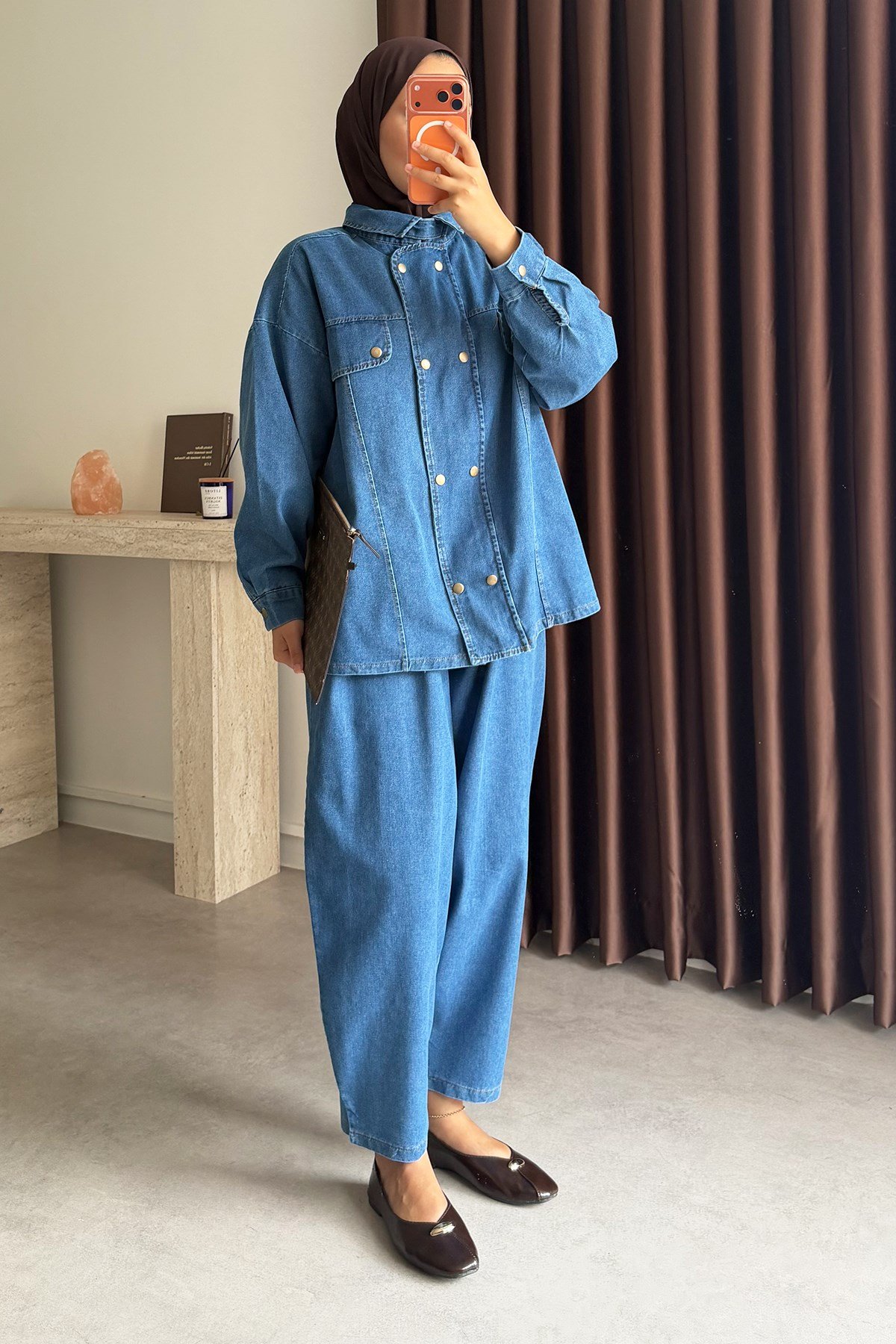 Patlı Denim Takım - Açık Kot