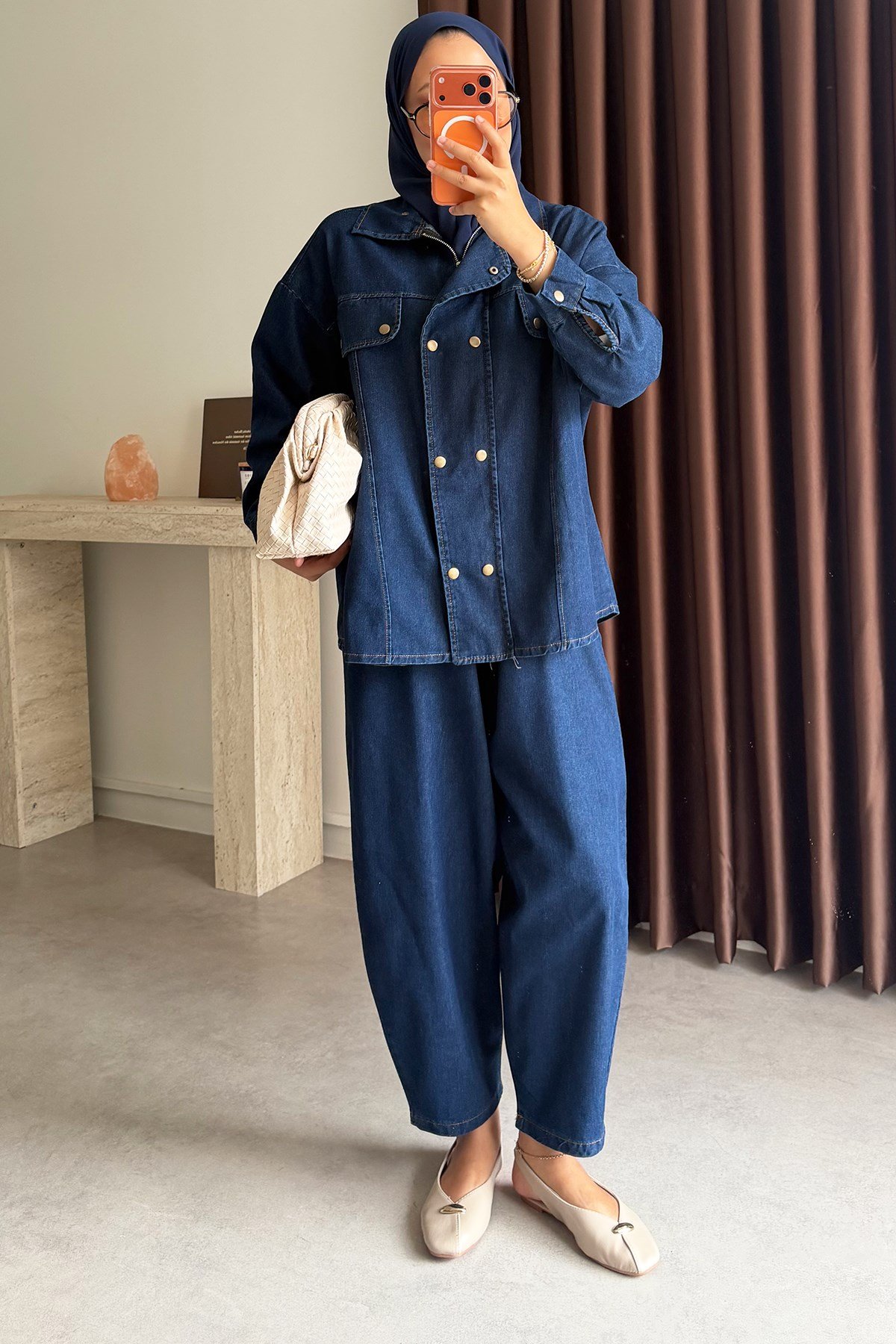 Patlı Denim Takım - Koyu Kot