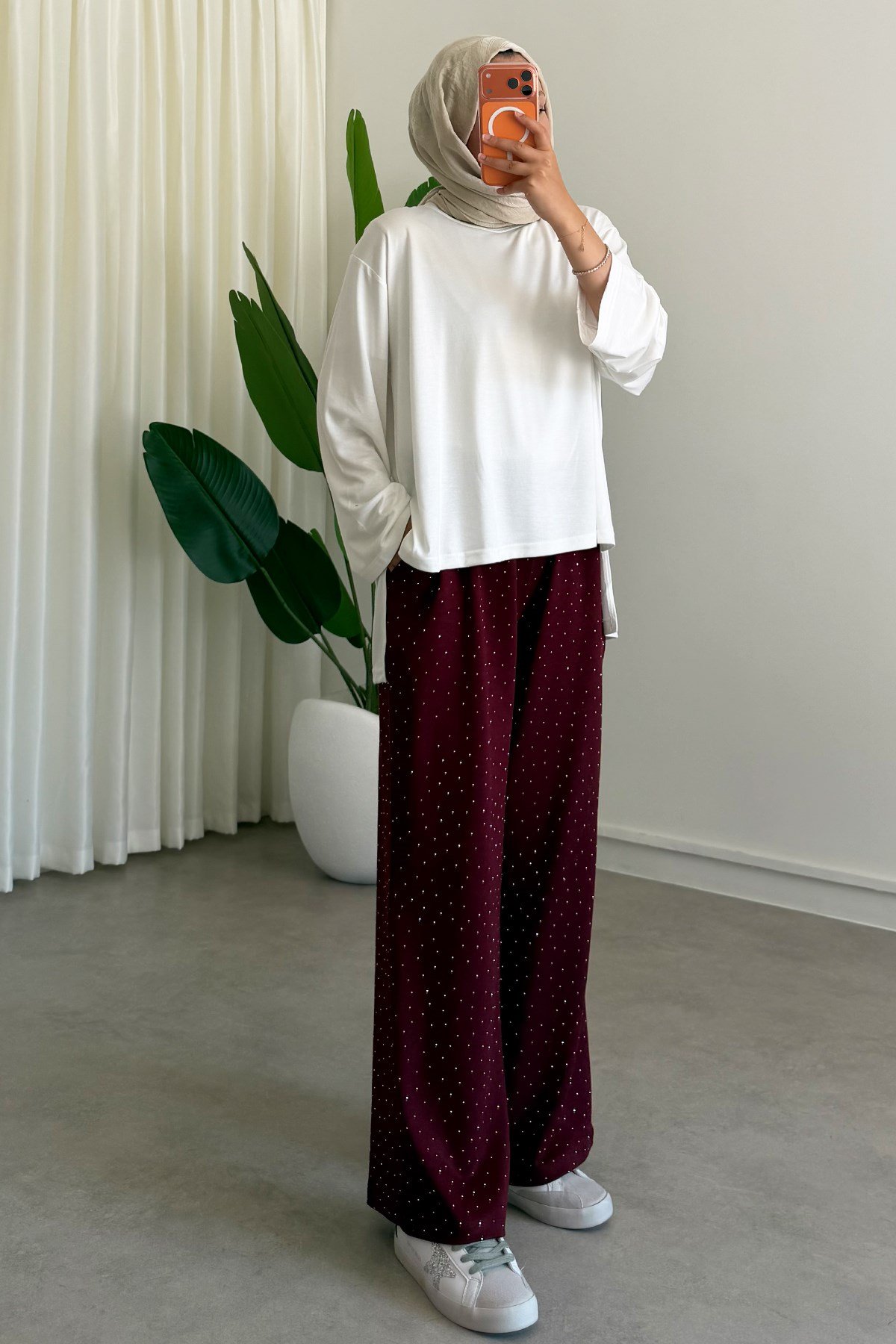 Taşlı Oyşo Pantolon - Bordo