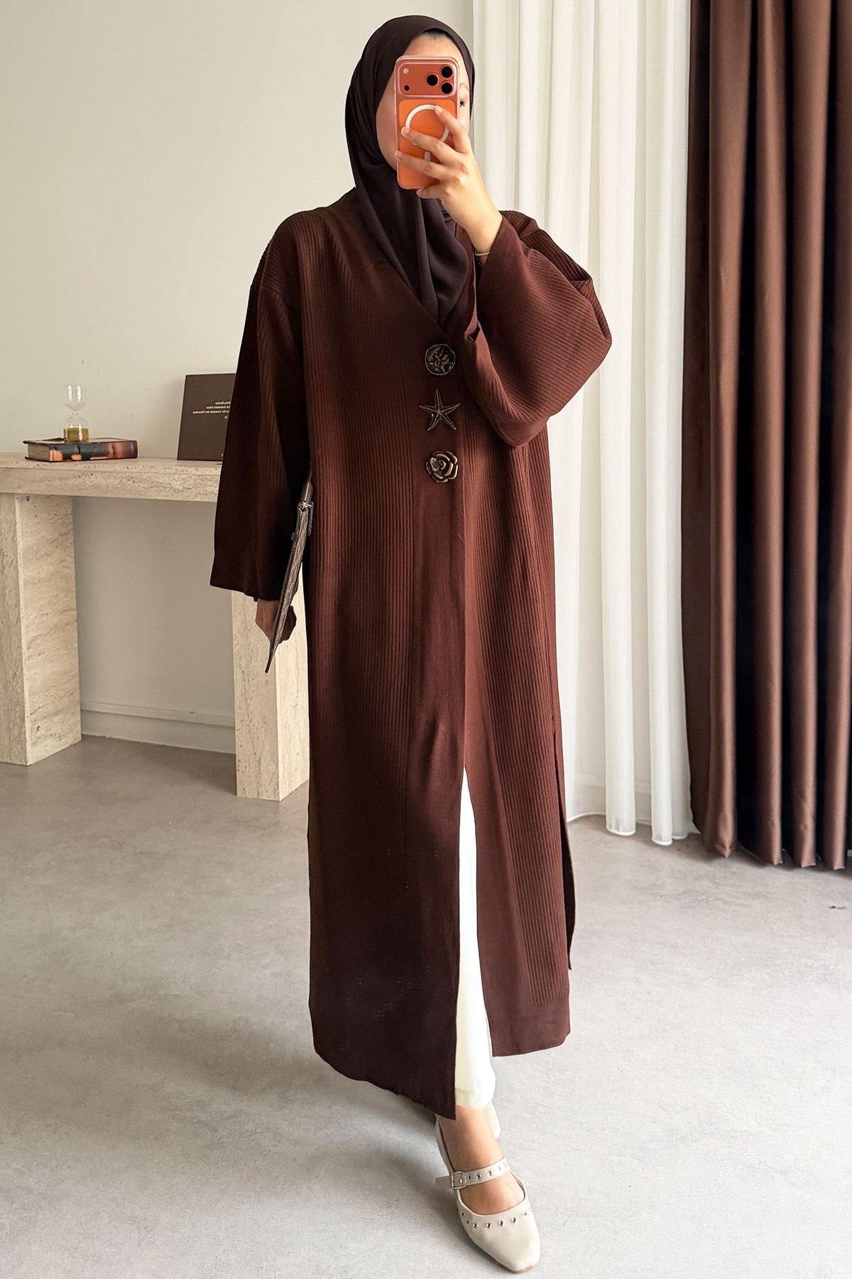 Triko Kimono Elbise - Kahverengi