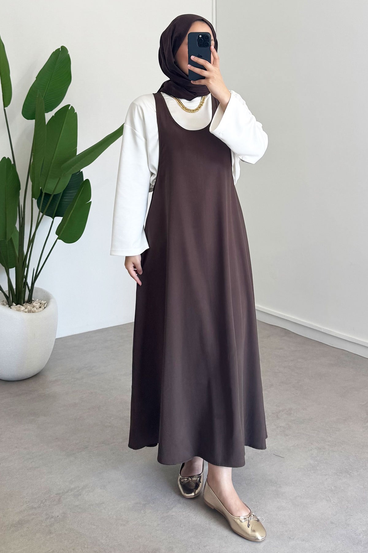 Tunik Jile Elbise - Kahverengi