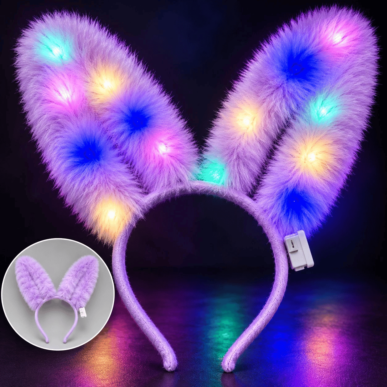 3 Modlu Led Işıklı Peluş Tavşan Kulağı Lila Renk