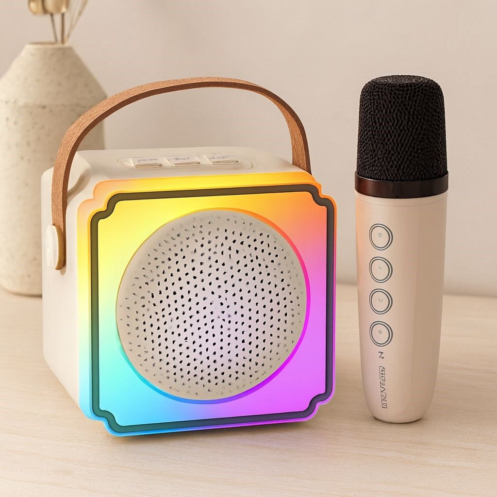 Karaoke Mikrofonlu Taşınabilir Bluetooth Hoparlör (Işıklı, USB Şarjlı)