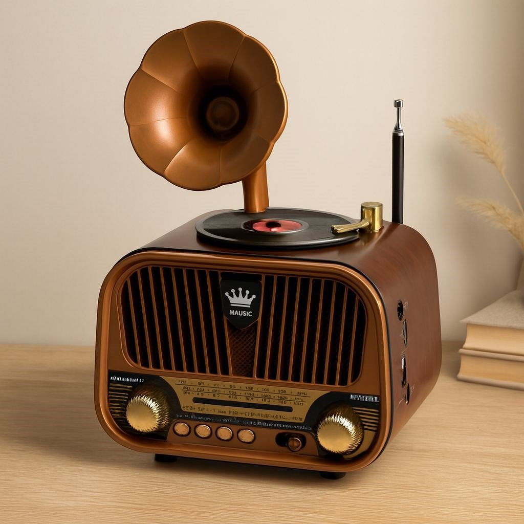 Nostaljik Bluetooth FM Radyo USB/TF MP3 Şarjlı Hoparlör