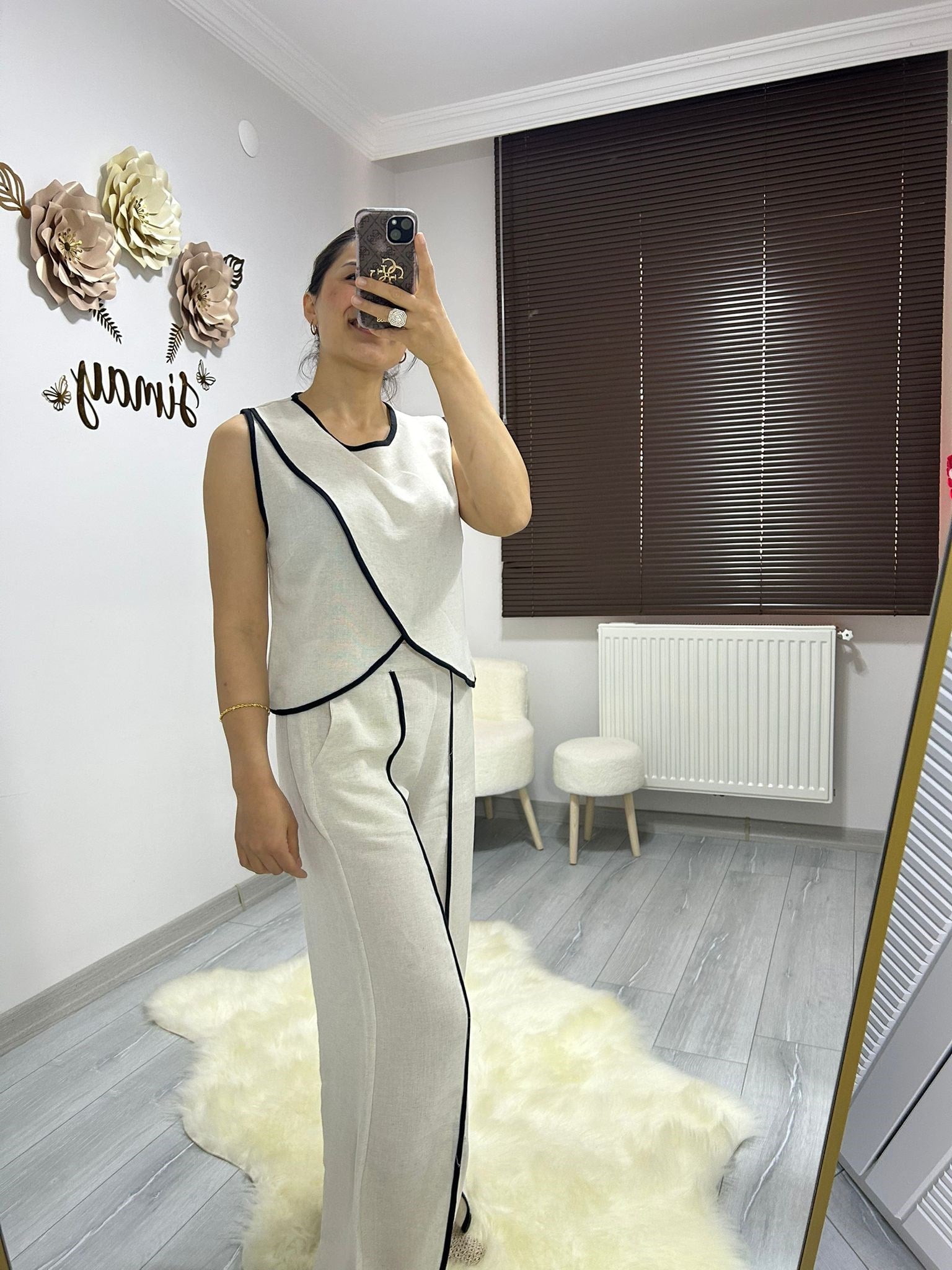 Natural siyah biye detaylı takım