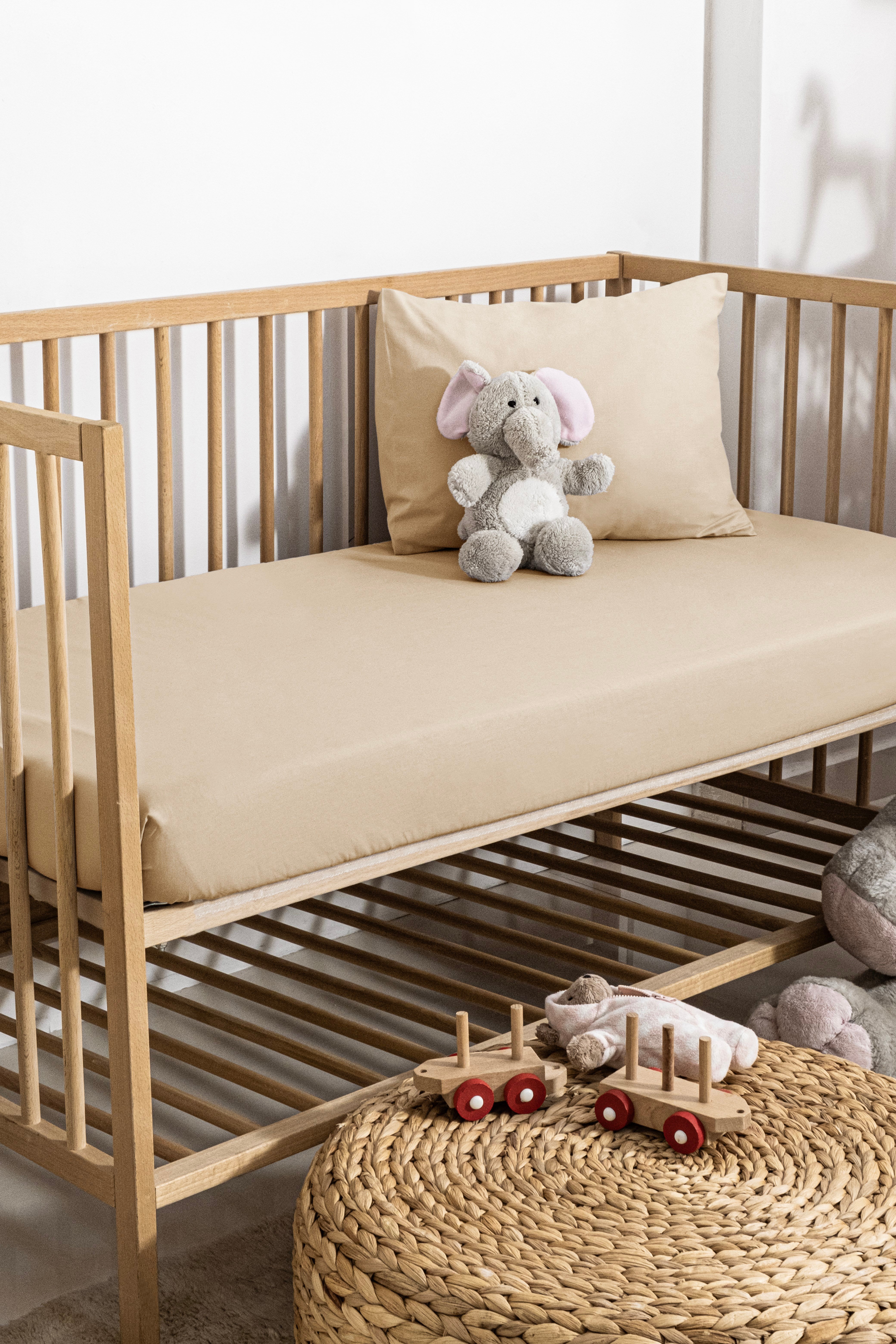 %100 pamuk Renforce Bebek Lastikli Çarşaf Set 70x140-15 -BEJ