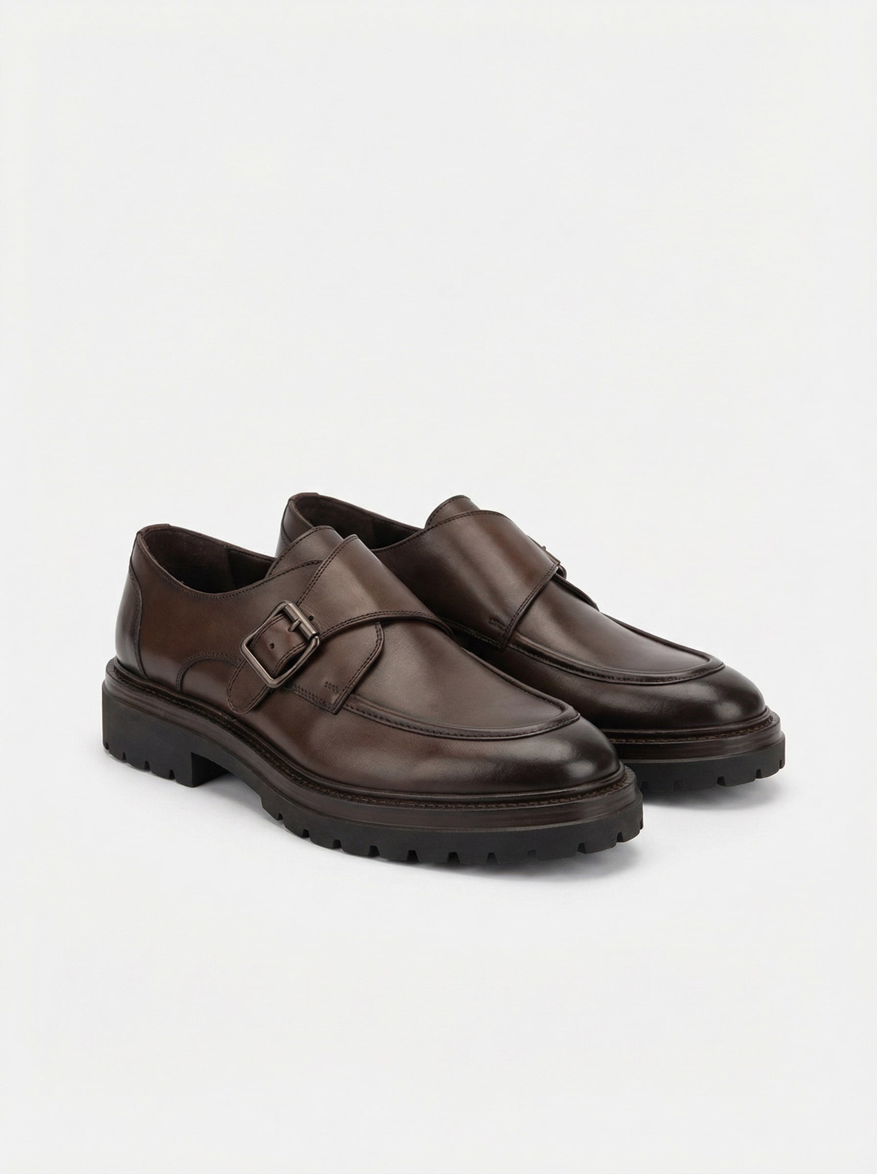 Zesco El Yapımı Hakiki Deri Koyu Kahverengi Erkek Ayakkabısı | Tek Tokalı Kalın Taban Monk Strap