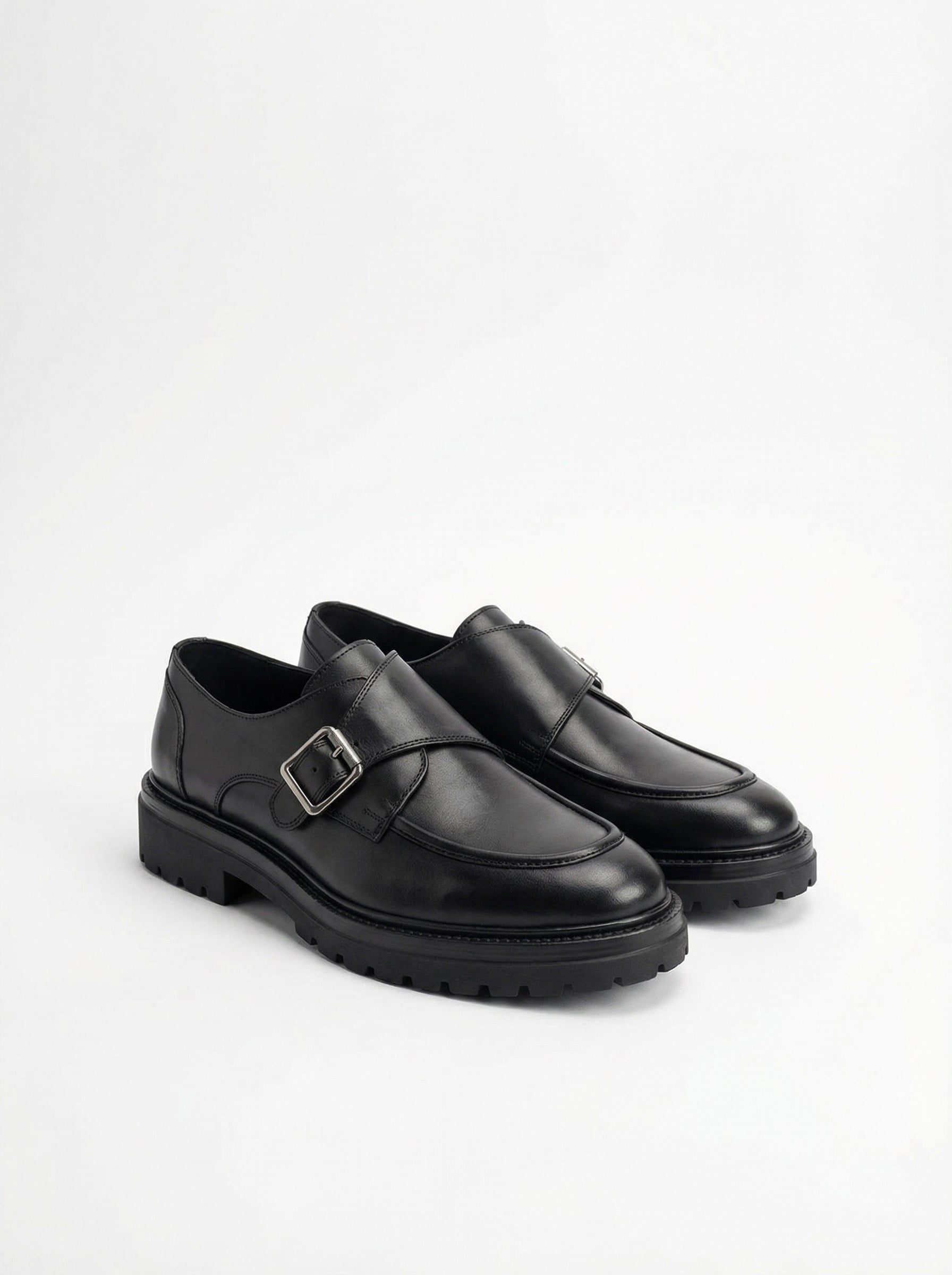 Zesco El Yapımı Hakiki Deri Siyah Erkek Ayakkabısı | Tek Tokalı Kalın Taban Monk Strap